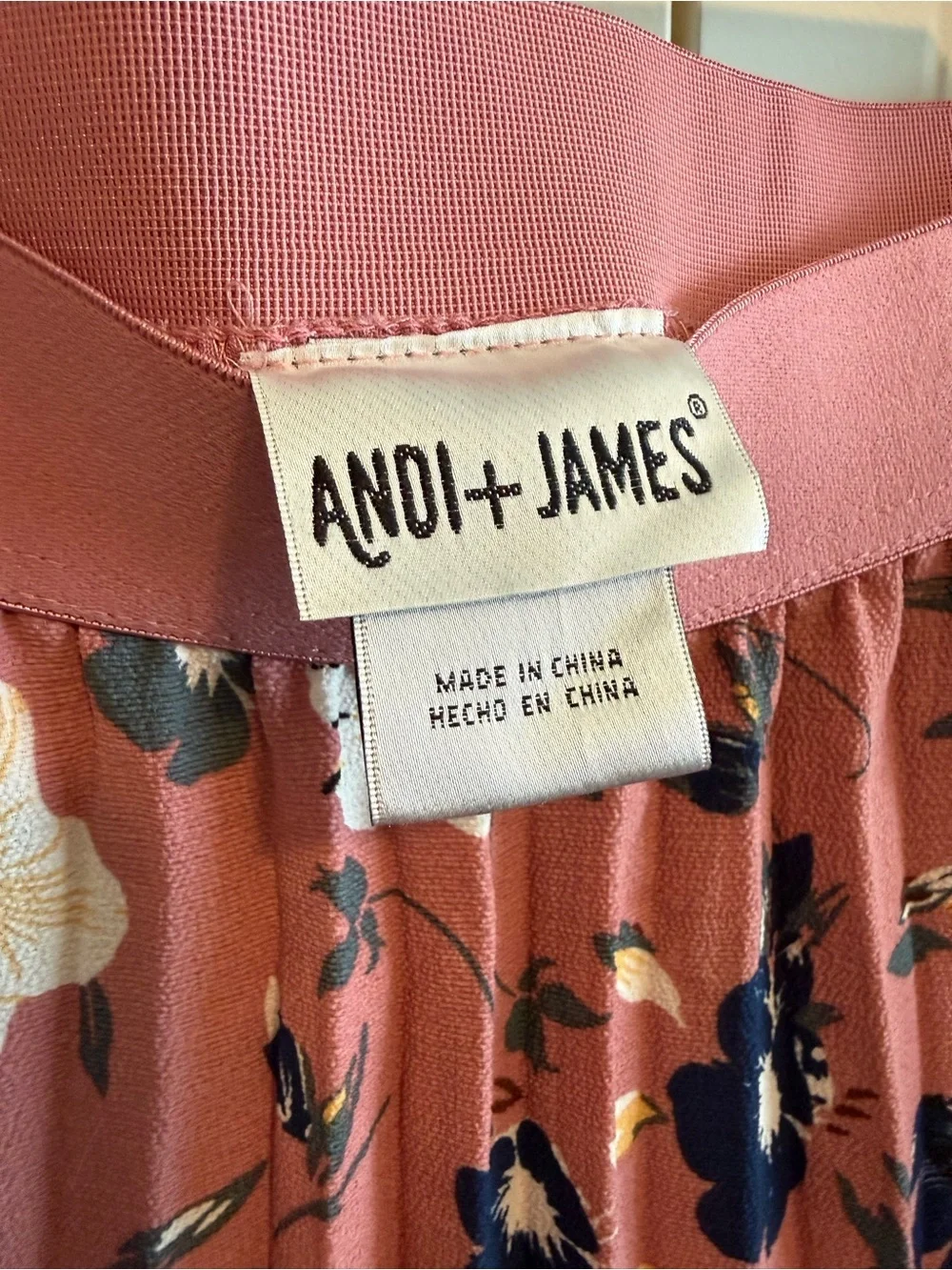 Andi + James Dusty Pink Floral Pleated Skirt with Navy and Cream Flowers - Picture 2 of 4